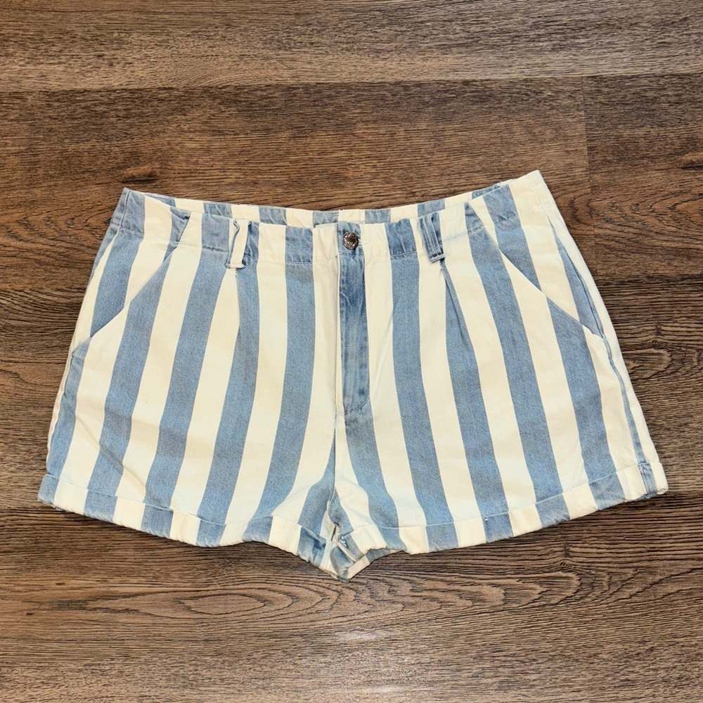 Forever 21 High Waist Striped Shorts - Blue and Cream